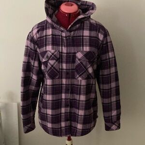 Boston Traders size large buttoned down plaid jacket with a hoodie